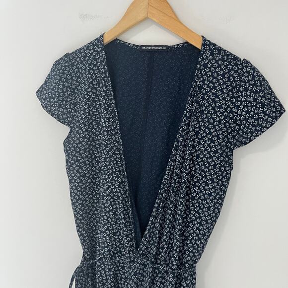 Brandy Melville Blue & White Floral Print Wrap Mini Dress Size Small - Picture 2 of 6